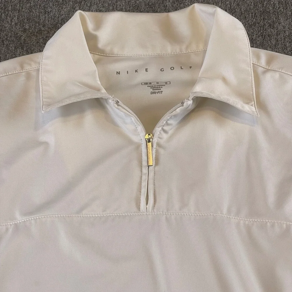 Nike Golf Dri-FIT Half‎ Zip Short Sleeve Athletic Polo Shirt Beige Medium